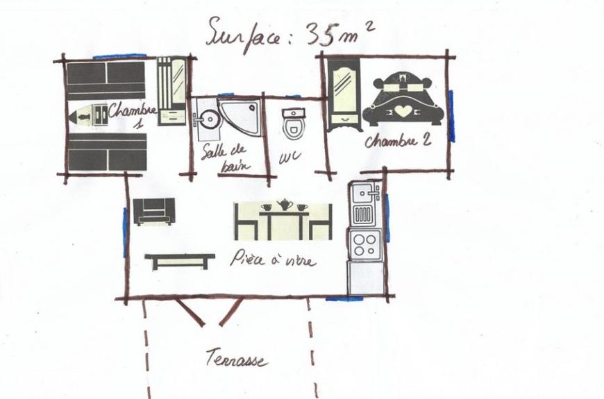 Les Fées du Moulin plan interieur chalets